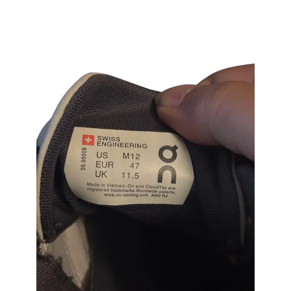On Running Mens Cloud Sneakers Light Gray White Sole Size 12